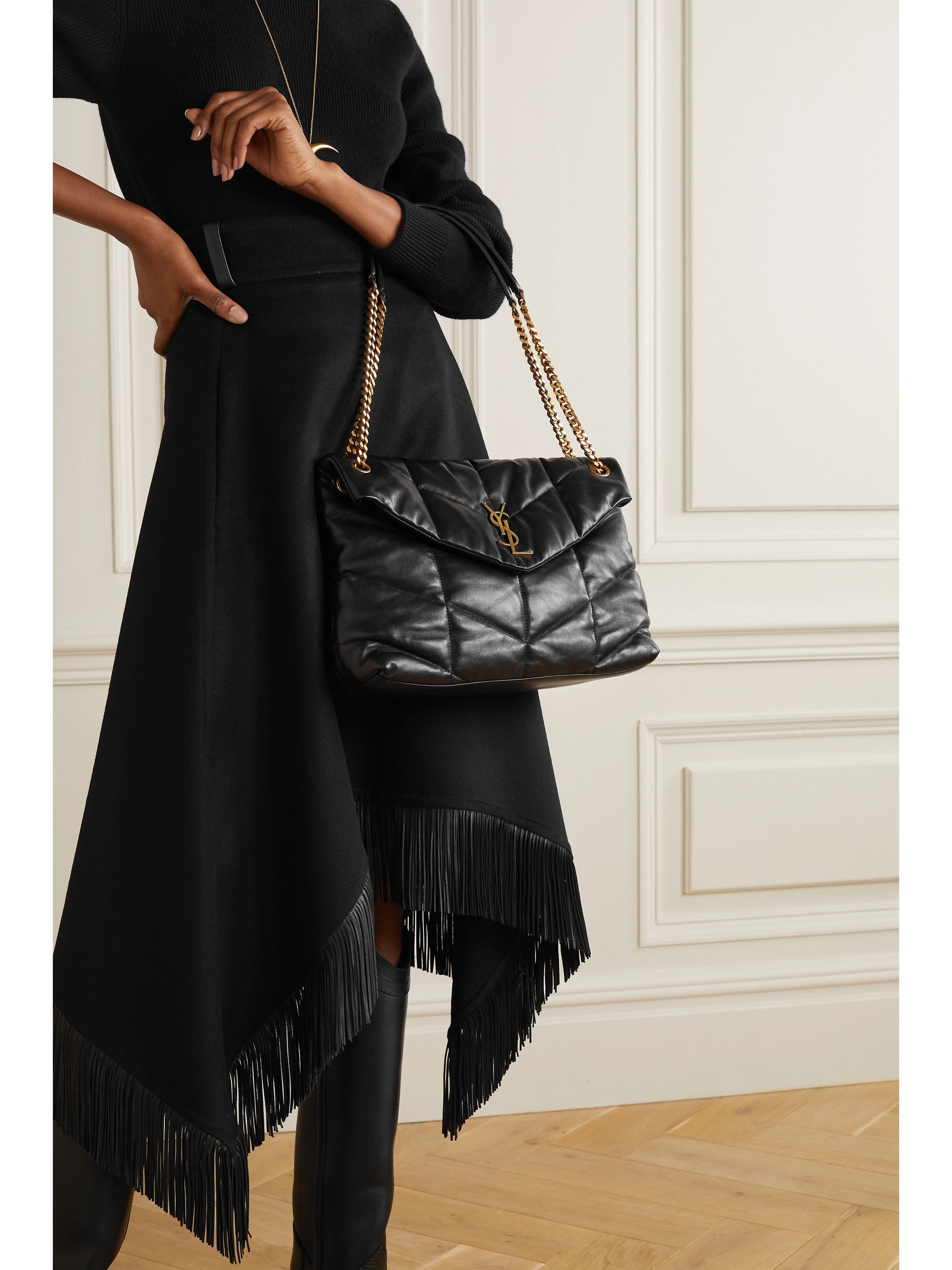 YSL Style Loulou Puffer Crossbody Black / Gold detail 3