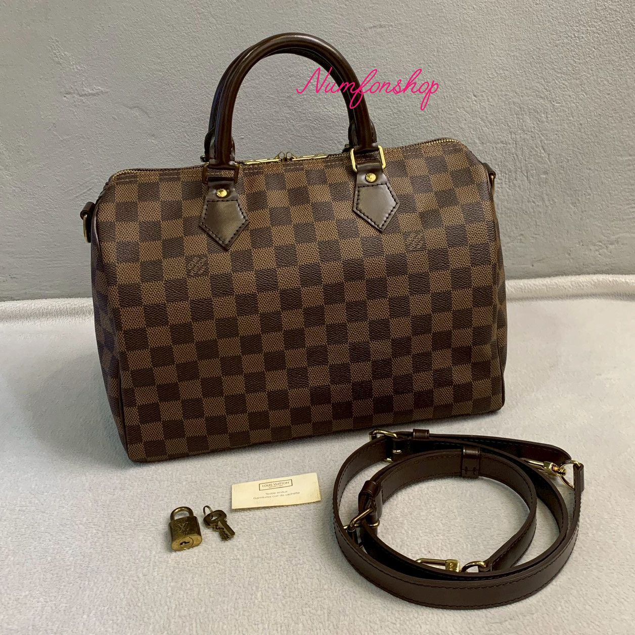 Bottega Style Damier Speedy 117 Etoupe detail 4