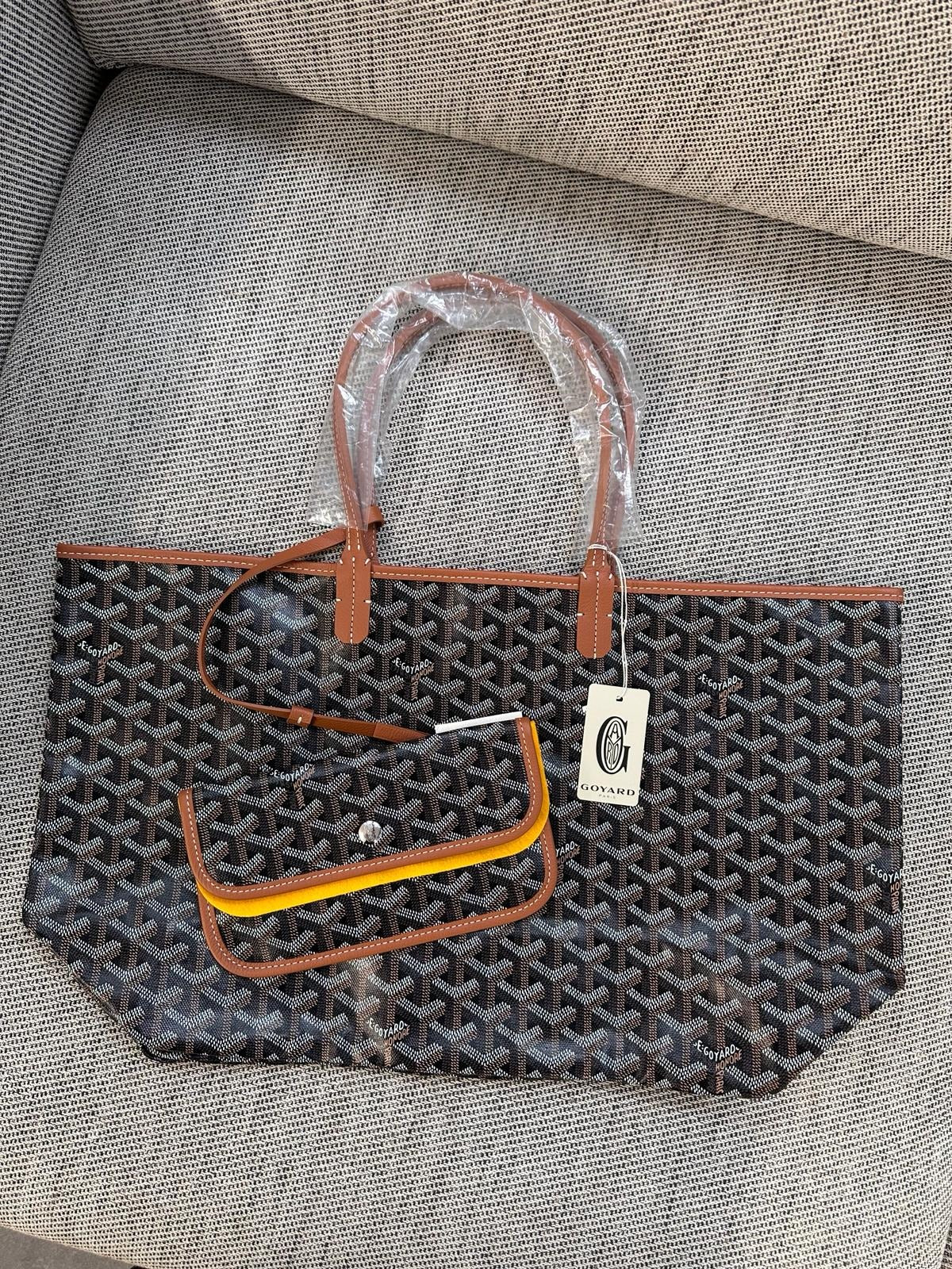 Goyard Style Saint Louis PM Tote Black / Tan detail 3