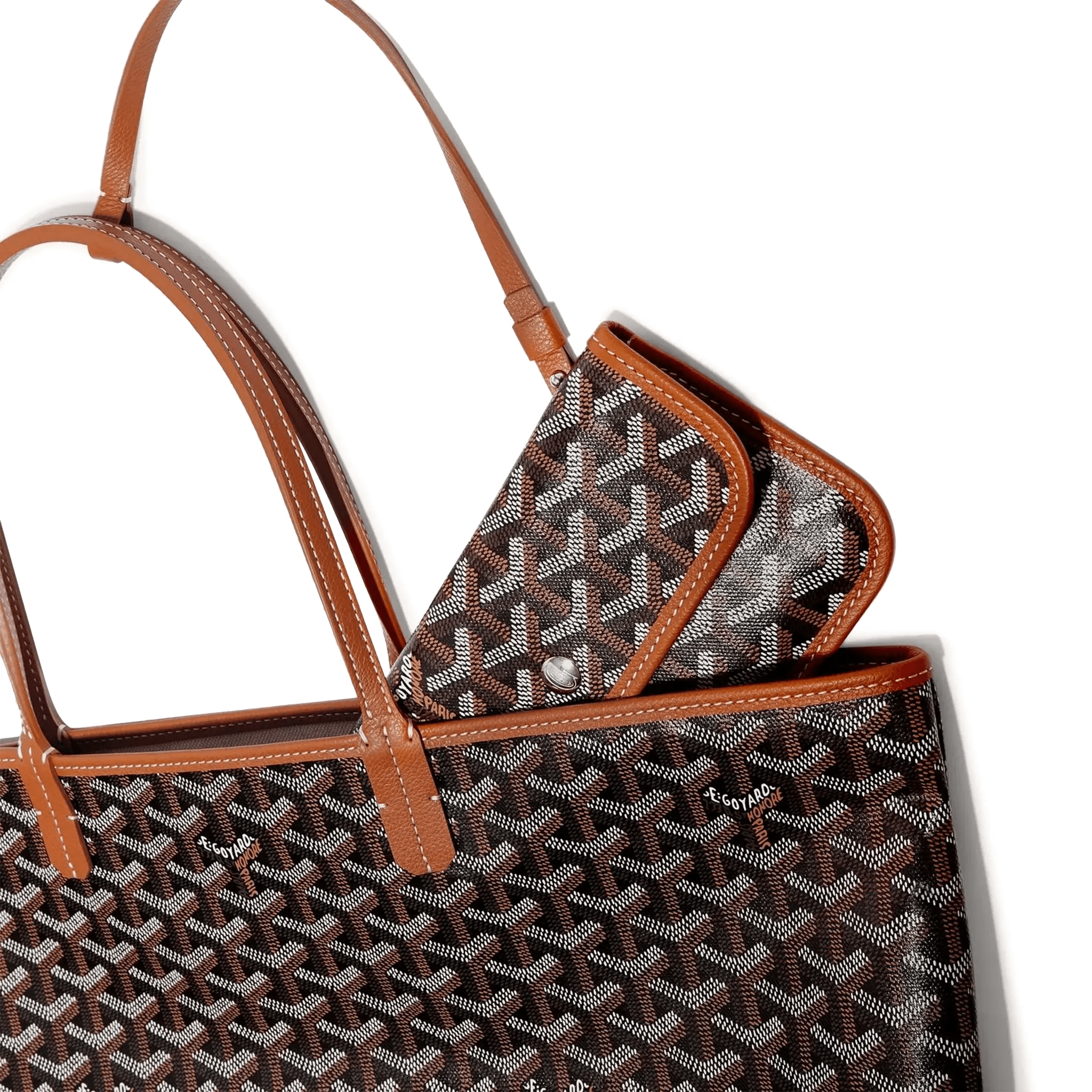 Goyard Style Saint Louis PM Tote Black / Tan detail 4