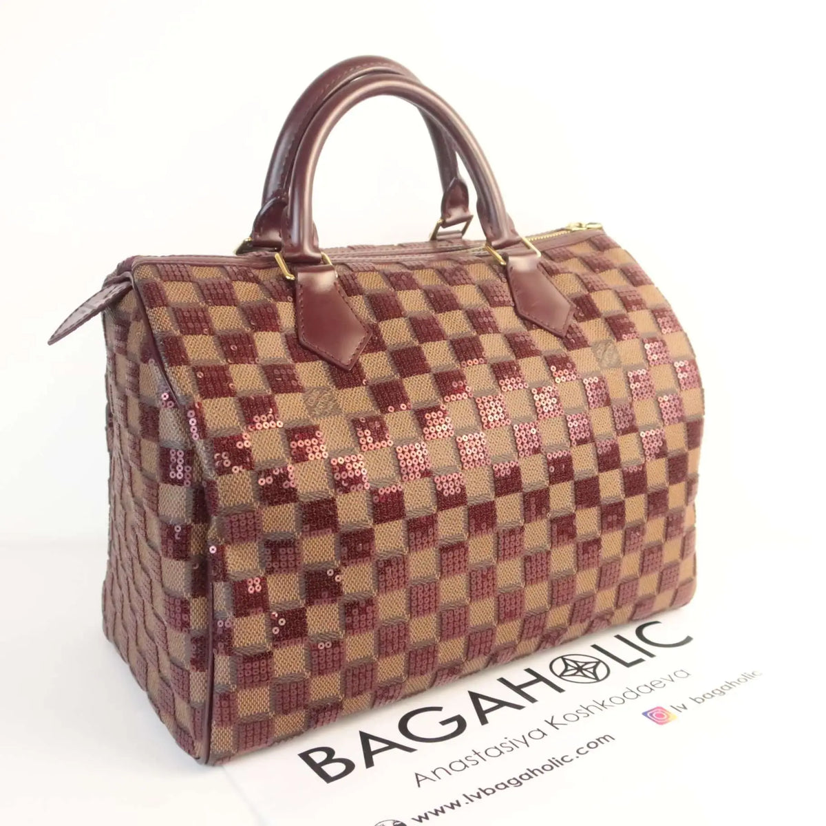 Goyard Style Damier Speedy 146 Bordeaux detail 3