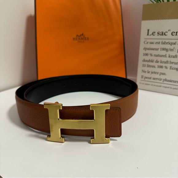 Hermes Style H Buckle Belt 43 Tan detail 2