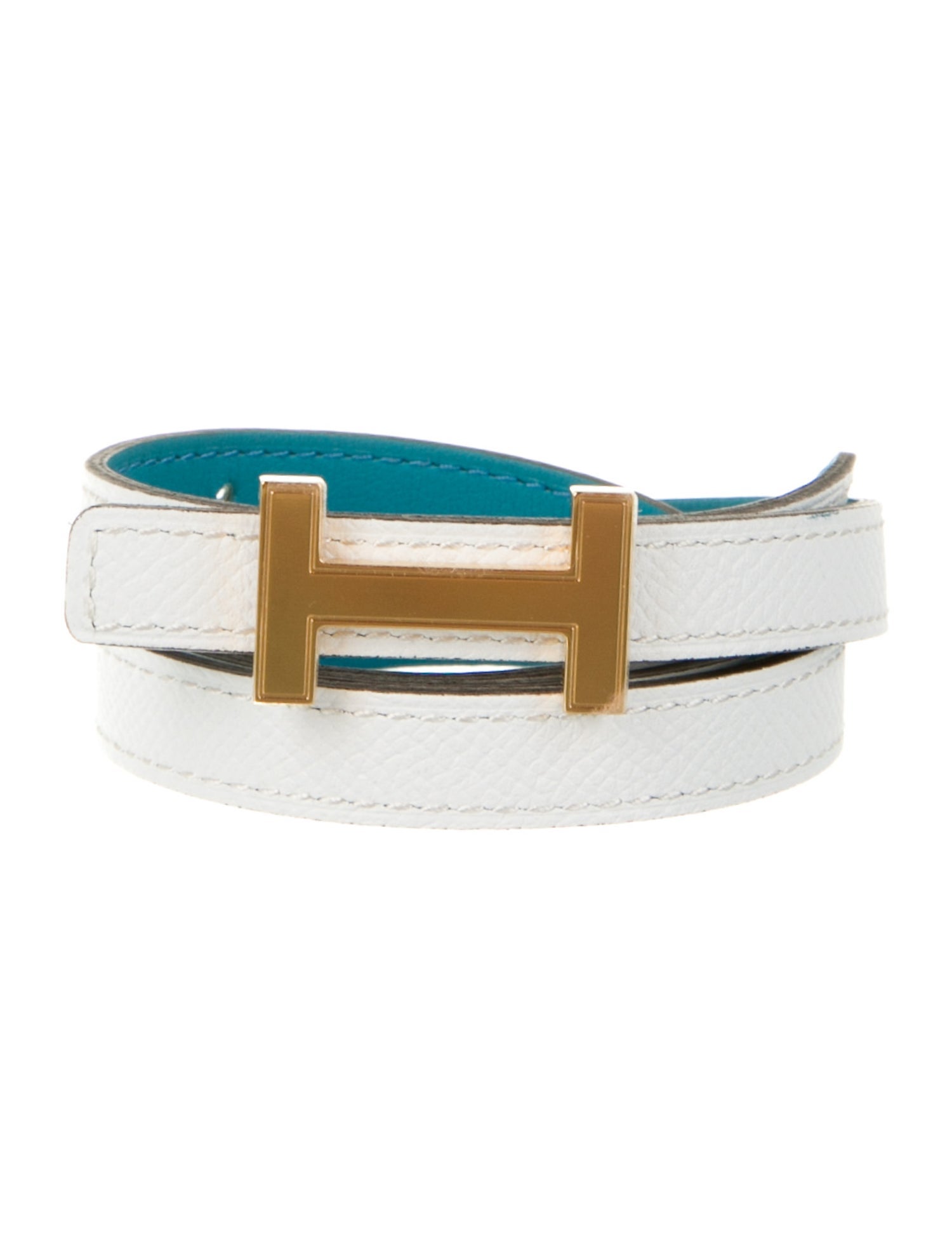 Hermes Style Initials Reversible Belt 44 White detail 2