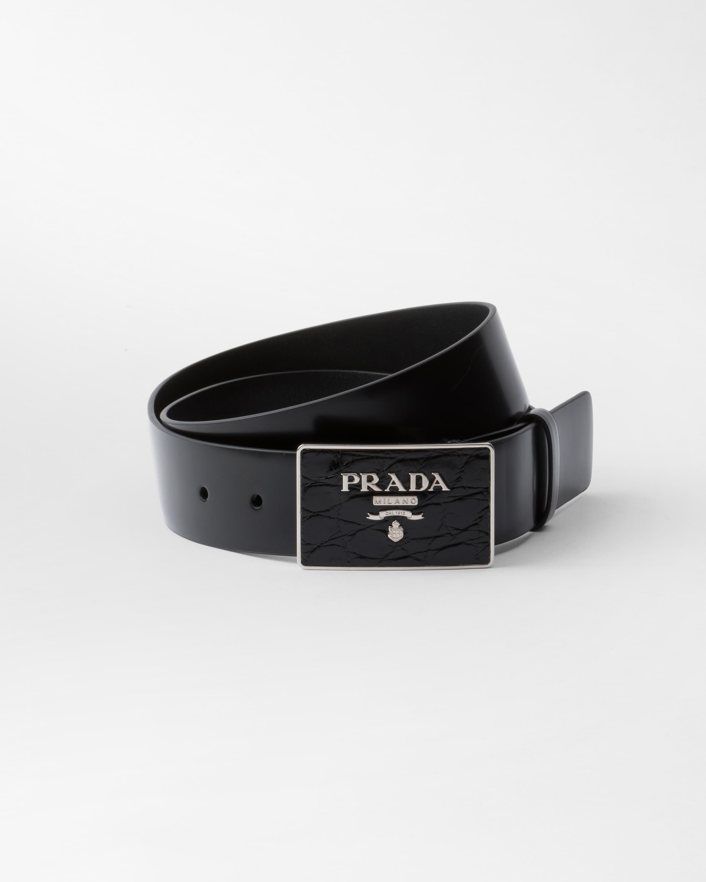 Prada Style Logo Plaque Belt 47 Reversible Black/Brown detail 2
