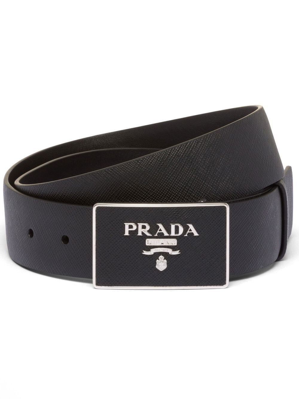 Prada Style Logo Plaque Belt 47 Reversible Black/Brown detail 4