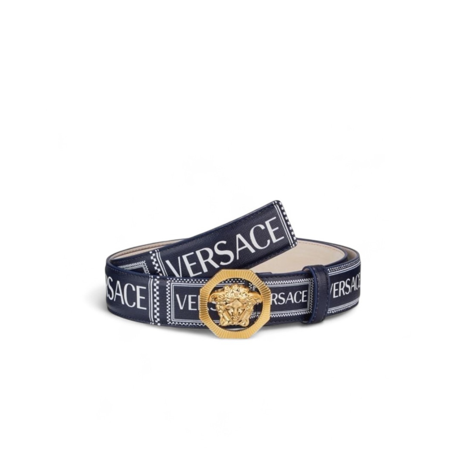 Versace Style Roller Buckle Belt 53 Navy detail 3