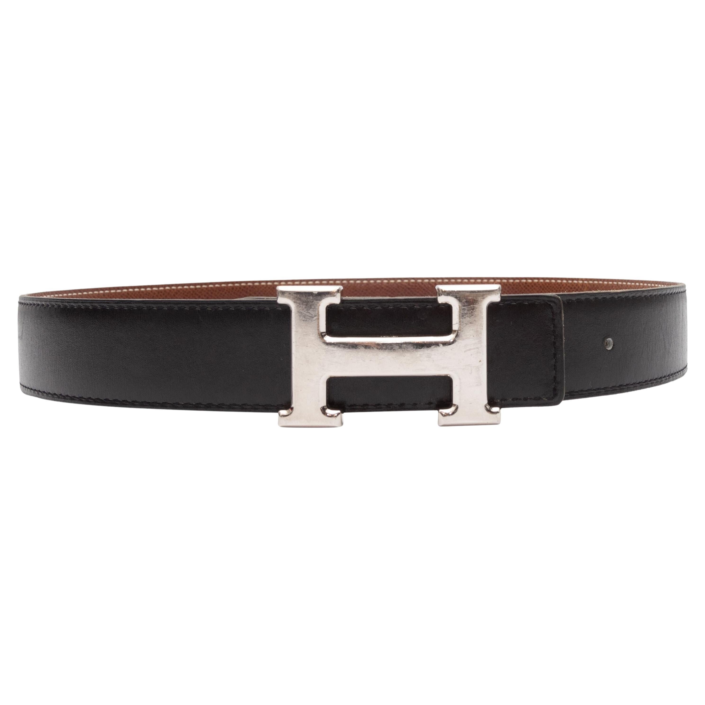 Hermes Style Initials Reversible Belt 75 Reversible Black/Brown detail 2