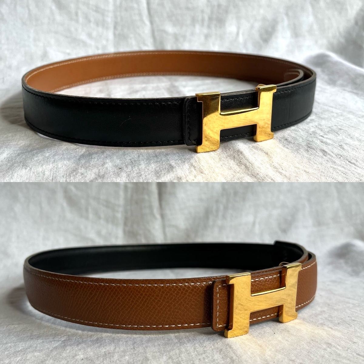 Hermes Style Signature Belt 59 Reversible Black/Brown detail 3