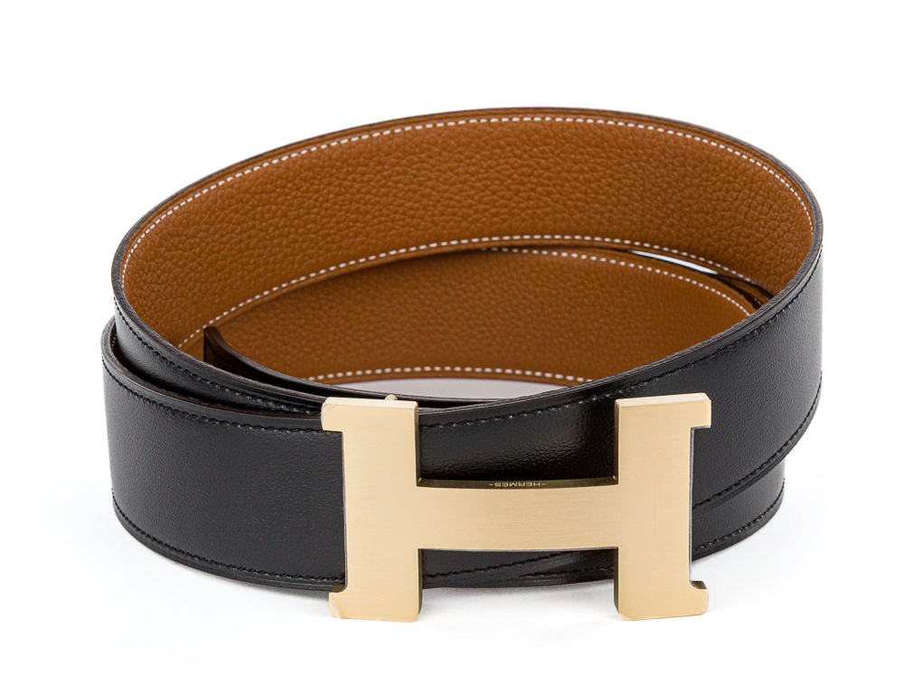 Hermes Style Signature Belt 59 Reversible Black/Brown detail 4