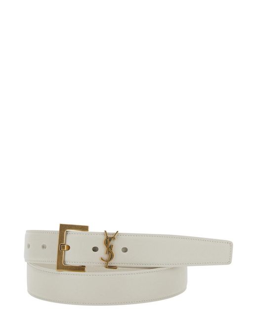 YSL Style Logo Plaque Belt 60 White detail 2