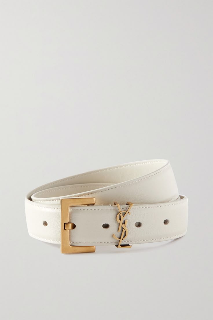 YSL Style Logo Plaque Belt 60 White detail 3