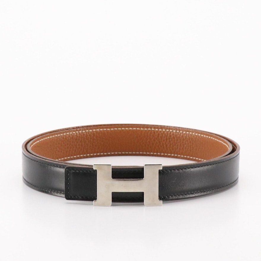 Hermes Style Initials Reversible Belt 75 Reversible Black/Brown detail 4