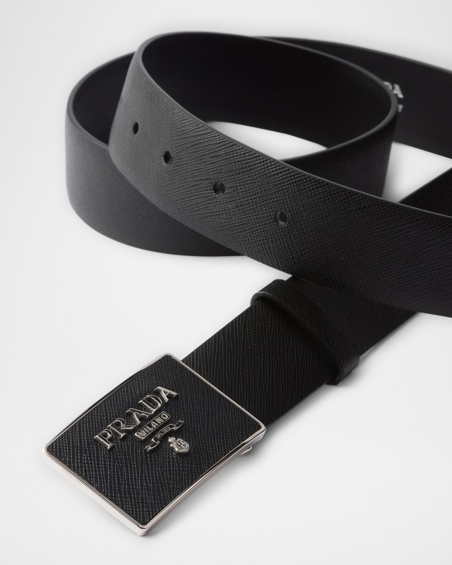 Prada Style Saffiano Logo Belt Nero detail 2