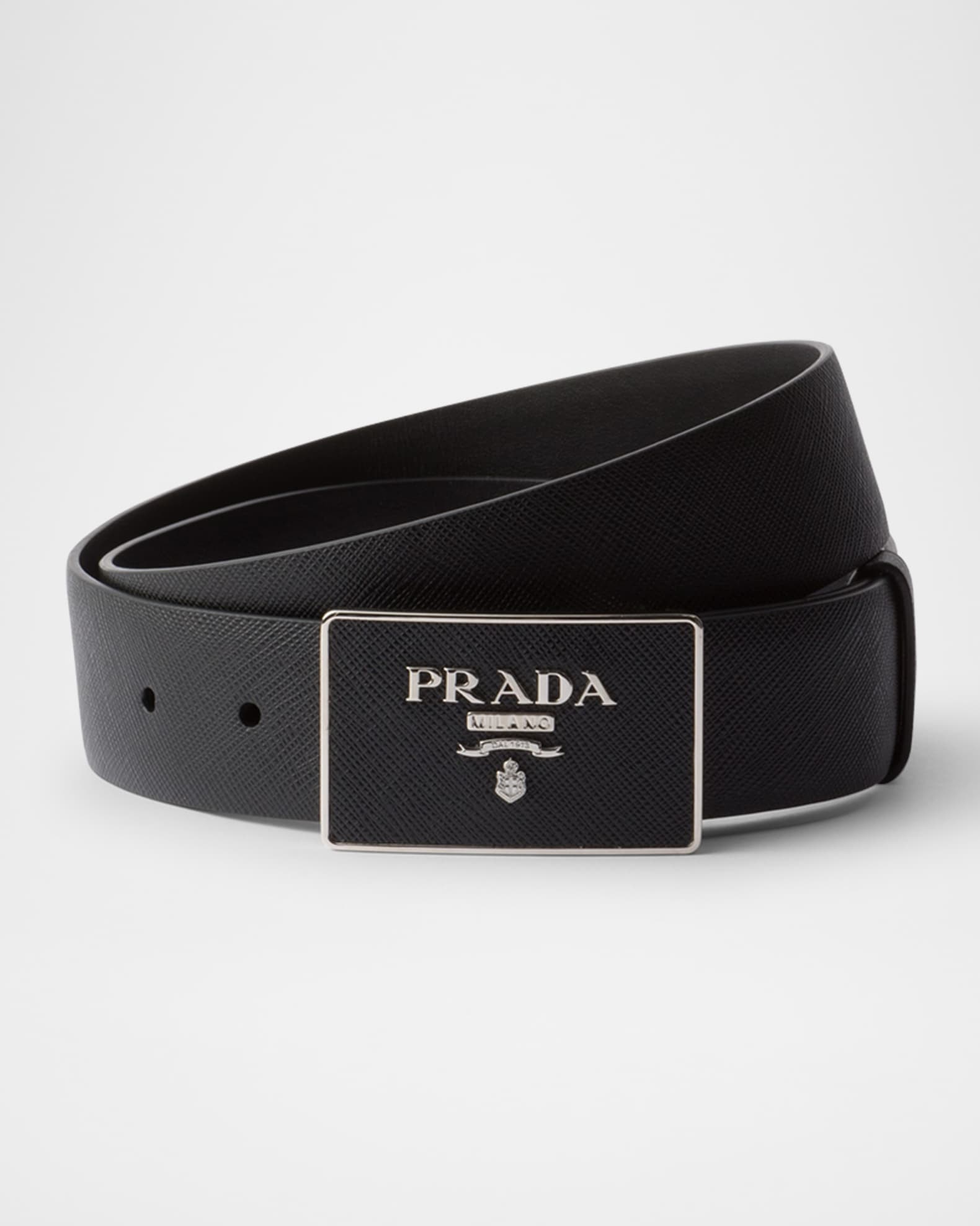 Prada Style Saffiano Logo Belt Nero detail 3