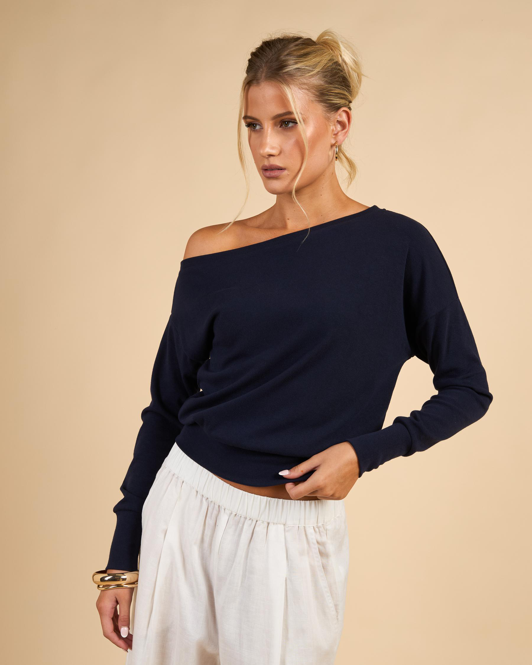 Celine Style Long Sleeve Tee 35 Navy detail 4