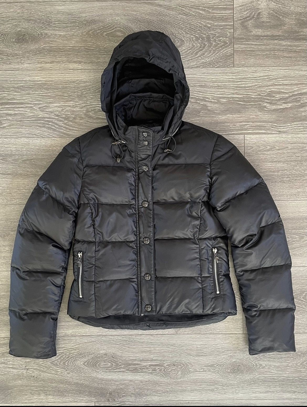Chrome Hearts Style Puffer Jacket 40 Charcoal detail 2