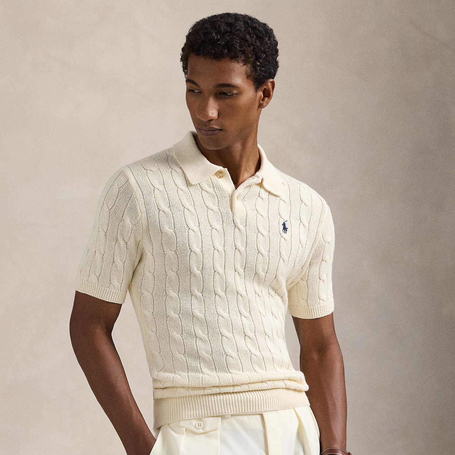 Polo Cable-Knit Sweater Cream detail 3