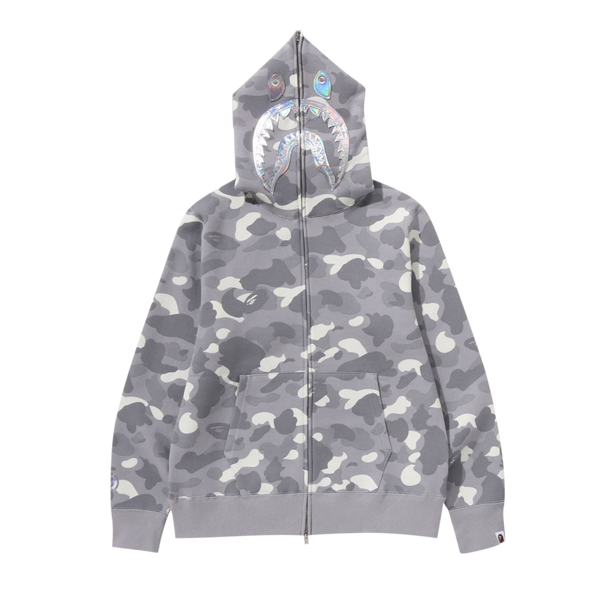 Bape Style Shark Full-Zip Hoodie Grey Camo detail 2