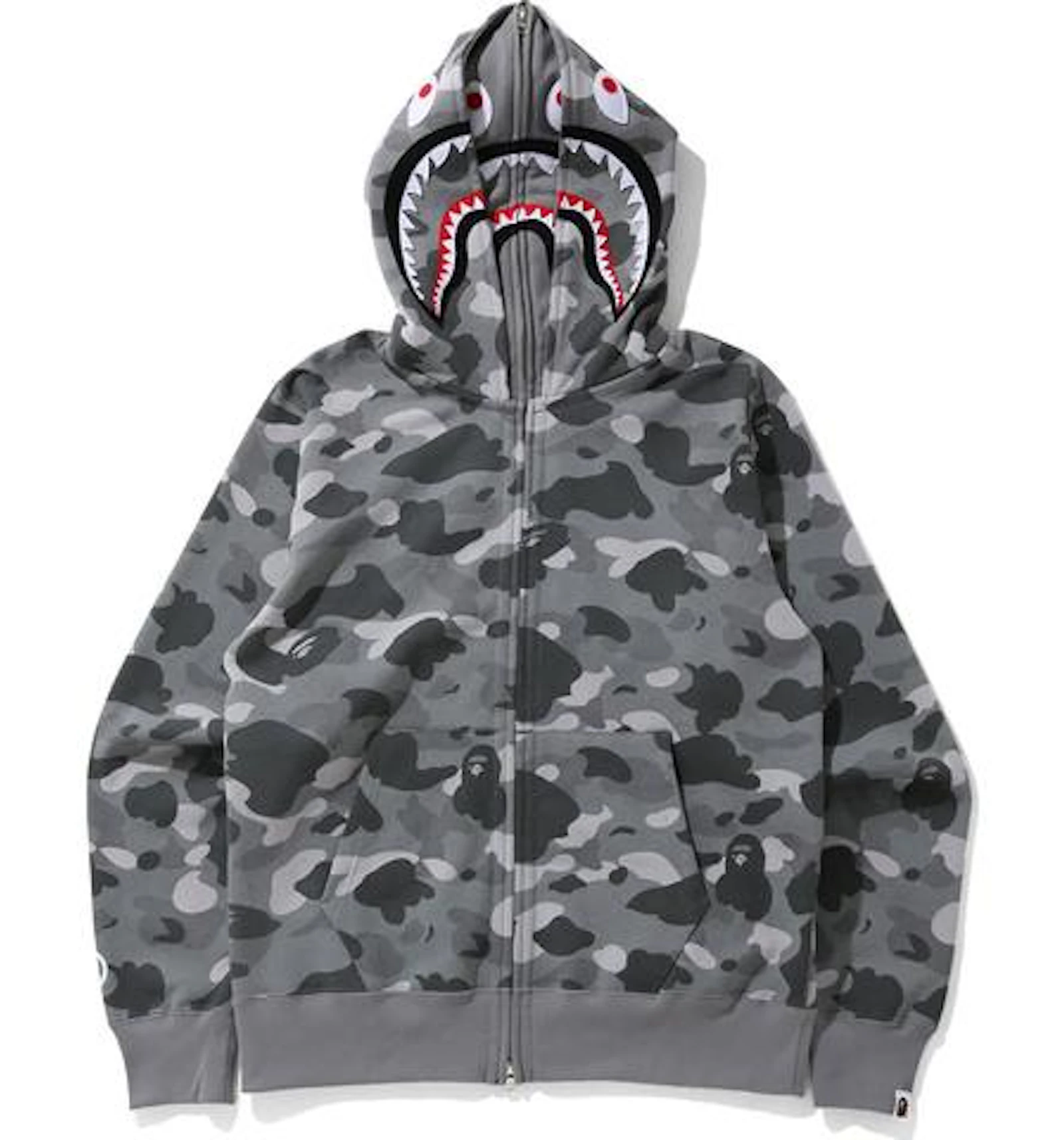 Bape Style Shark Full-Zip Hoodie Grey Camo detail 3