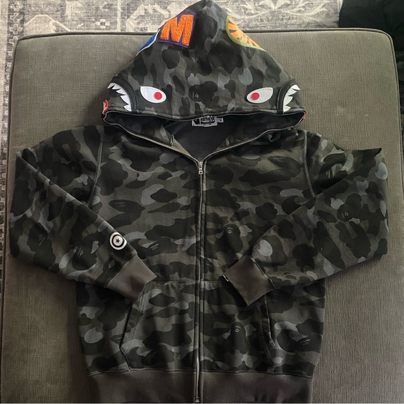 Bape Style Shark Full-Zip Hoodie Grey Camo detail 4