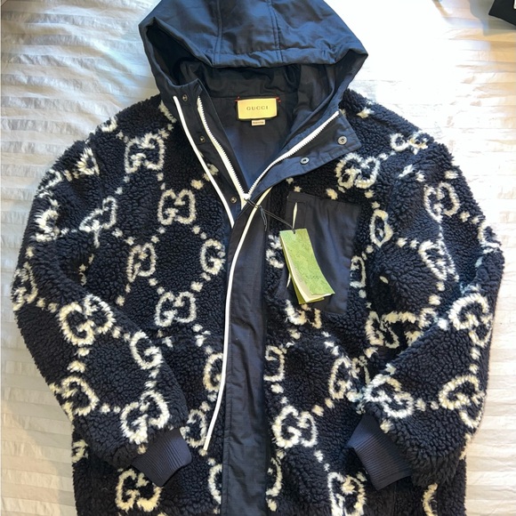 Gucci Style Sherpa Full-Zip 144 Cement detail 4