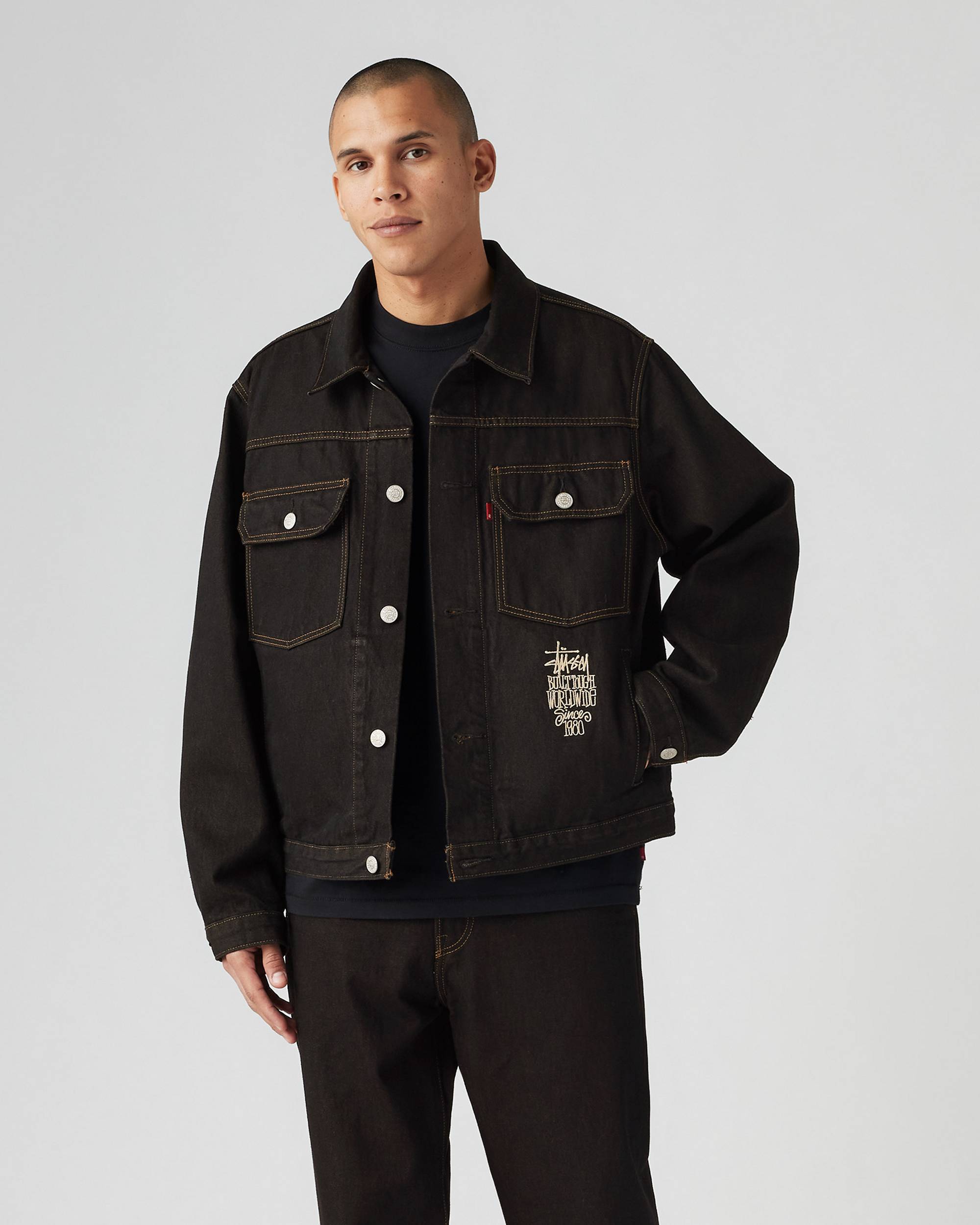 Stussy Style Denim Trucker 168 Charcoal detail 4