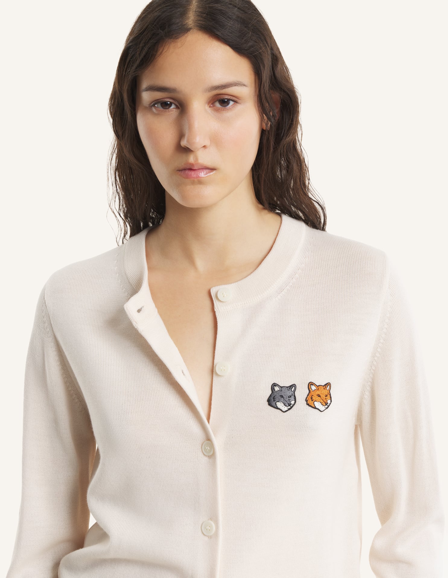 Aime Style Fox Head Cardigan Cream detail 4