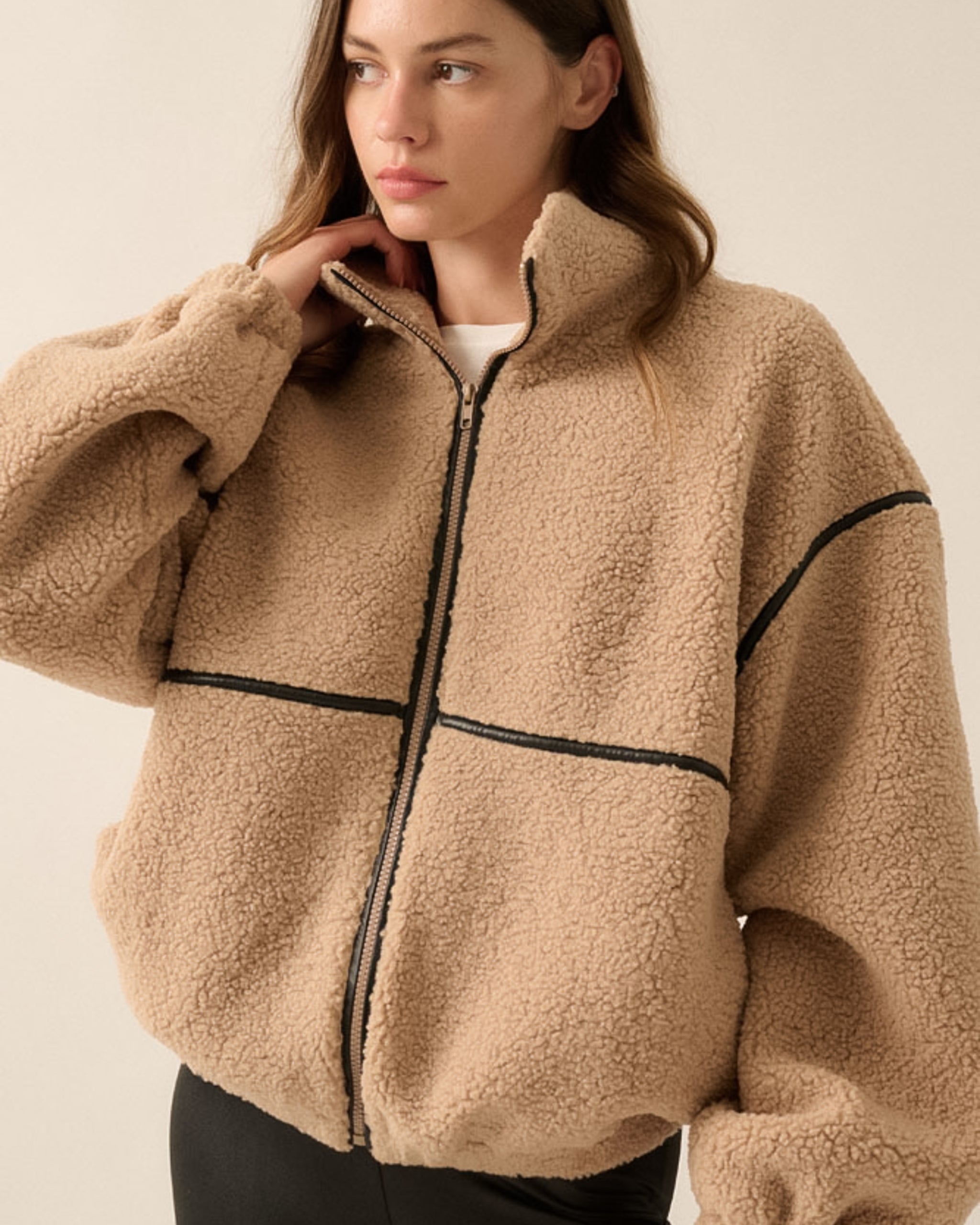 Gucci Style Sherpa Full-Zip 220 Chocolate detail 3