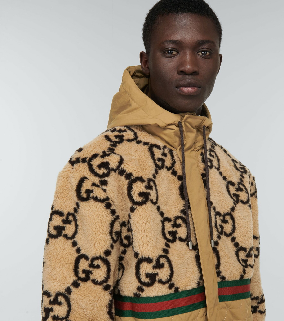 Gucci Style Sherpa Full-Zip 220 Chocolate detail 4