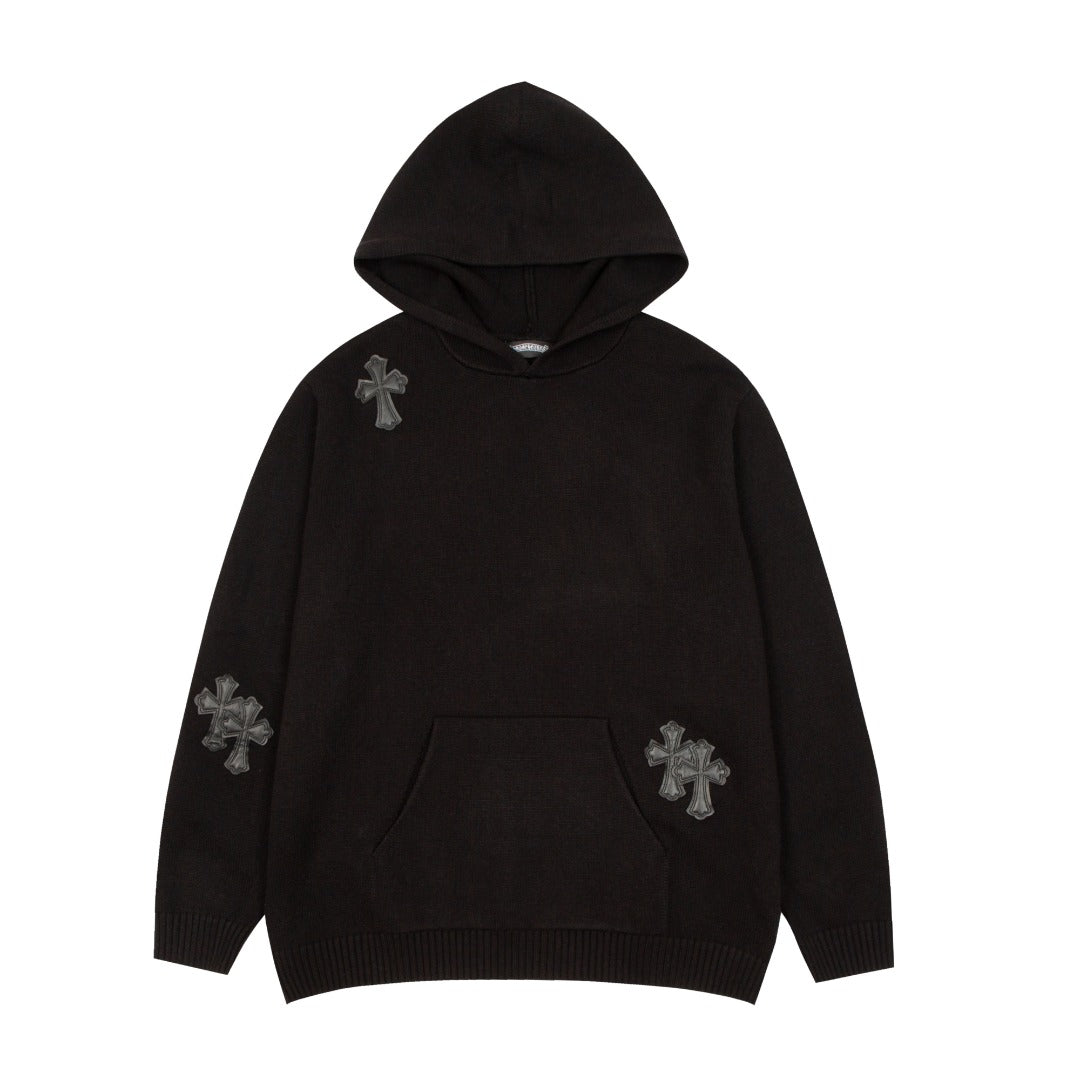 Chrome Hearts Style Cross Flame Hoodie Black detail 3