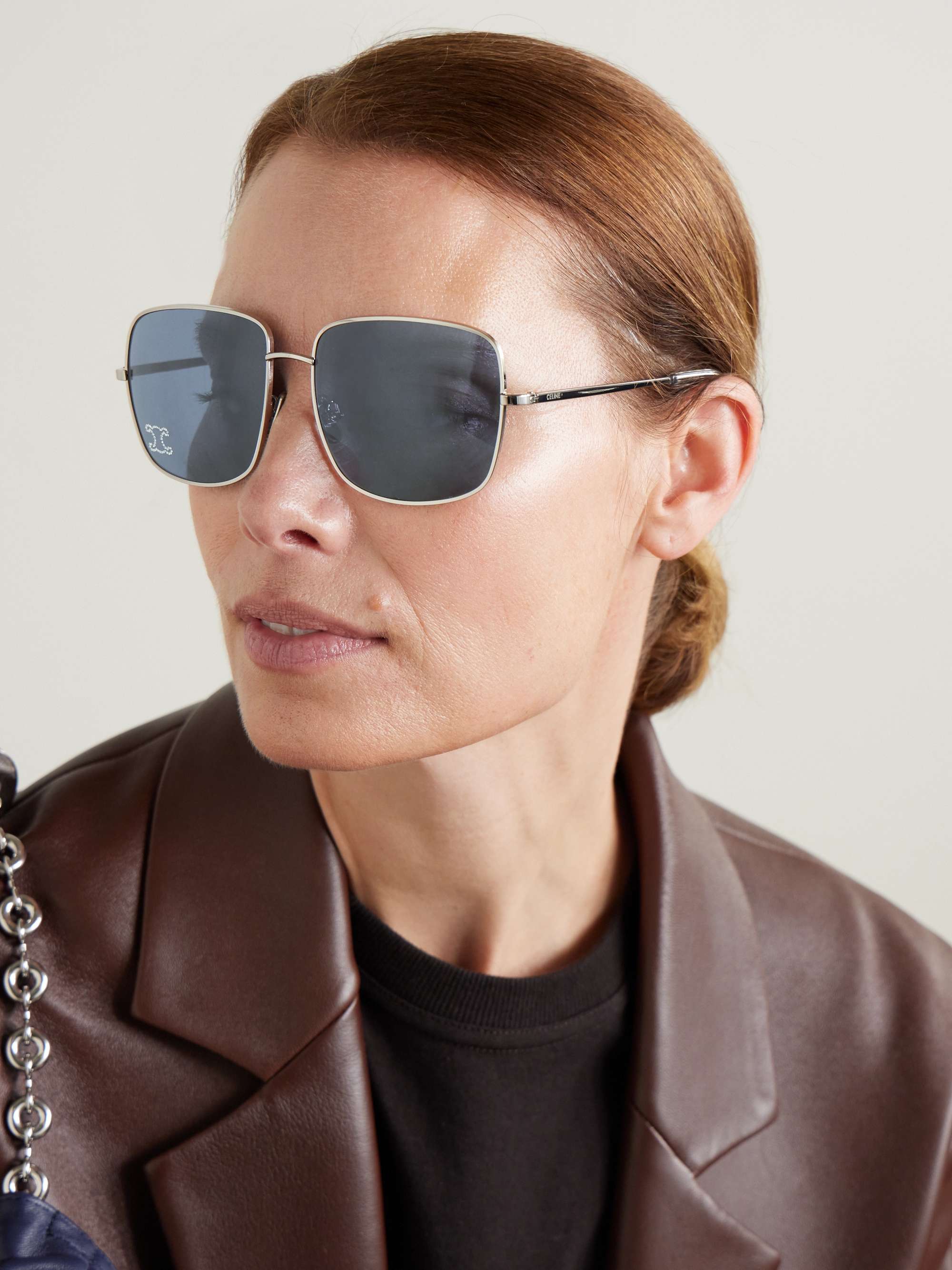 Celine Style Oversized Square 148 Silver Mirror detail 2