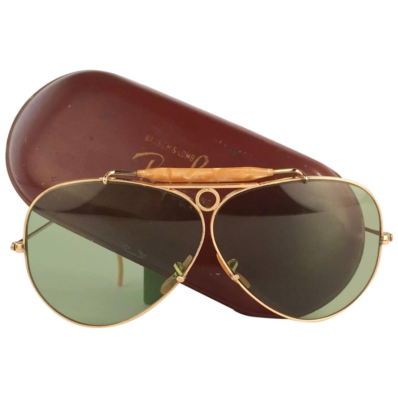 Vintage Ray-Ban Style Shooter Bausch & Lomb Gold / Green detail 4