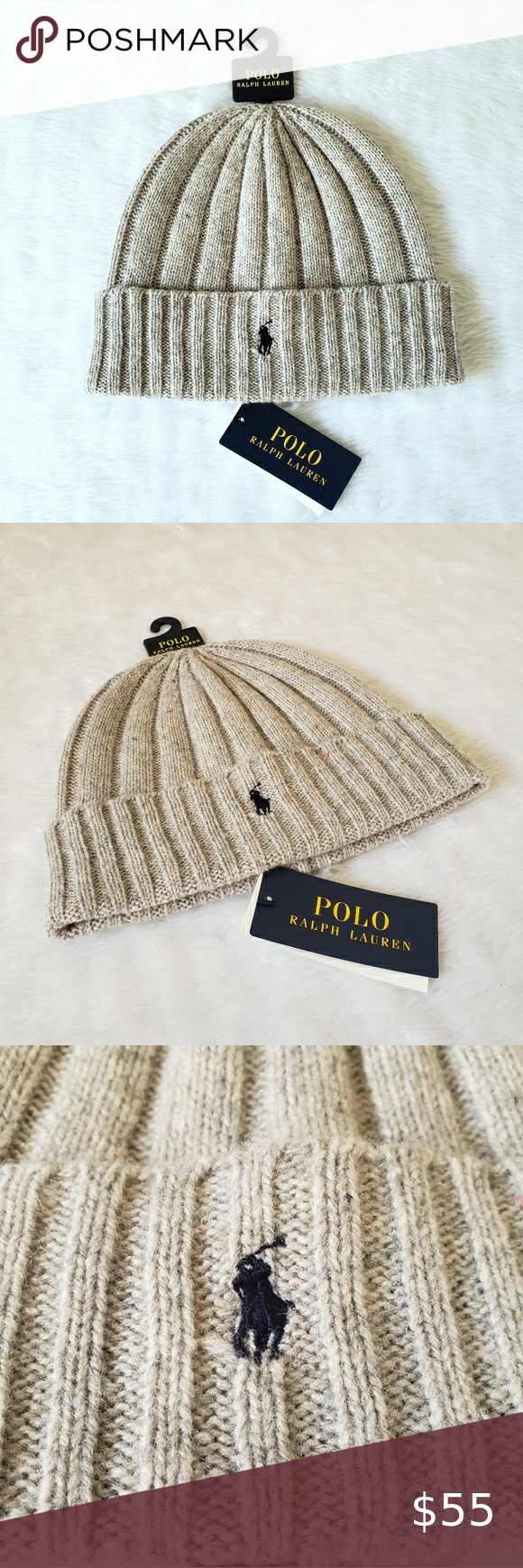 Polo Style Cuffed Beanie 174 Sand detail 4