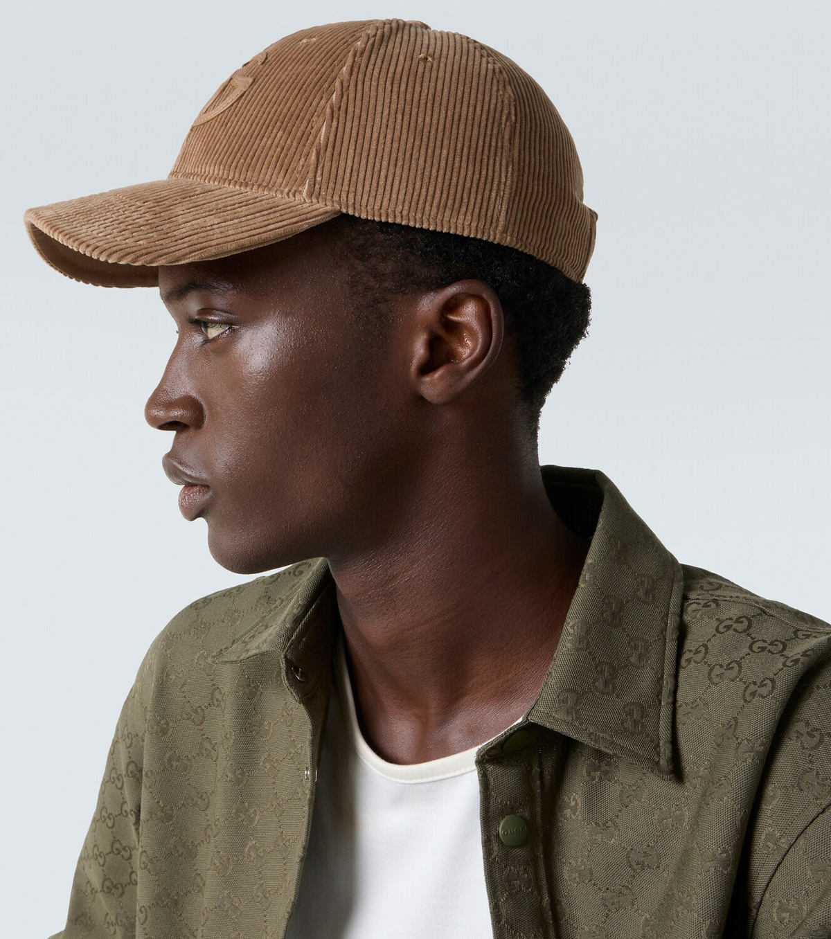 Gucci Style Corduroy Cap 203 Bone detail 3