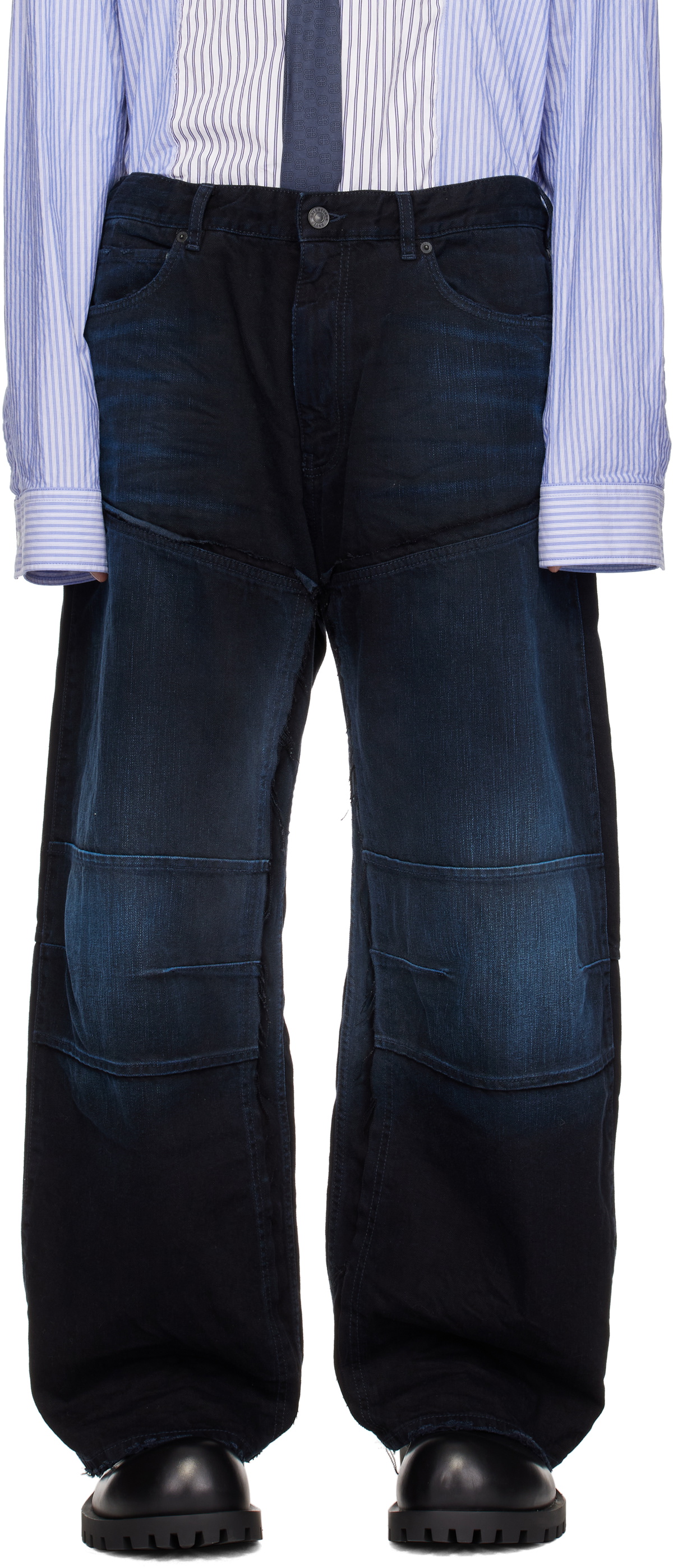 Balenciaga Style Double-Knee Work Pant 77 Navy detail 2