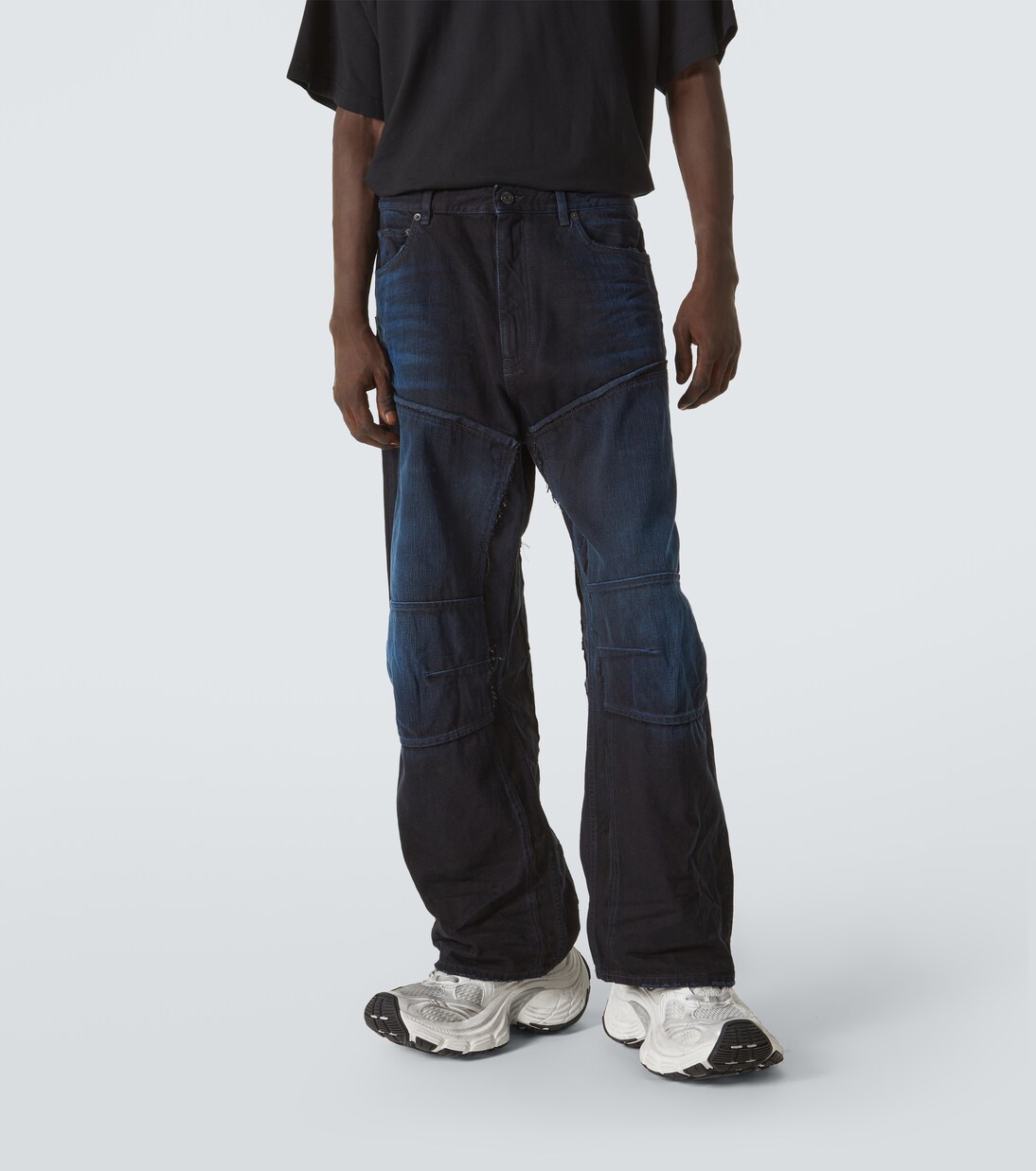 Balenciaga Style Double-Knee Work Pant 77 Navy detail 3