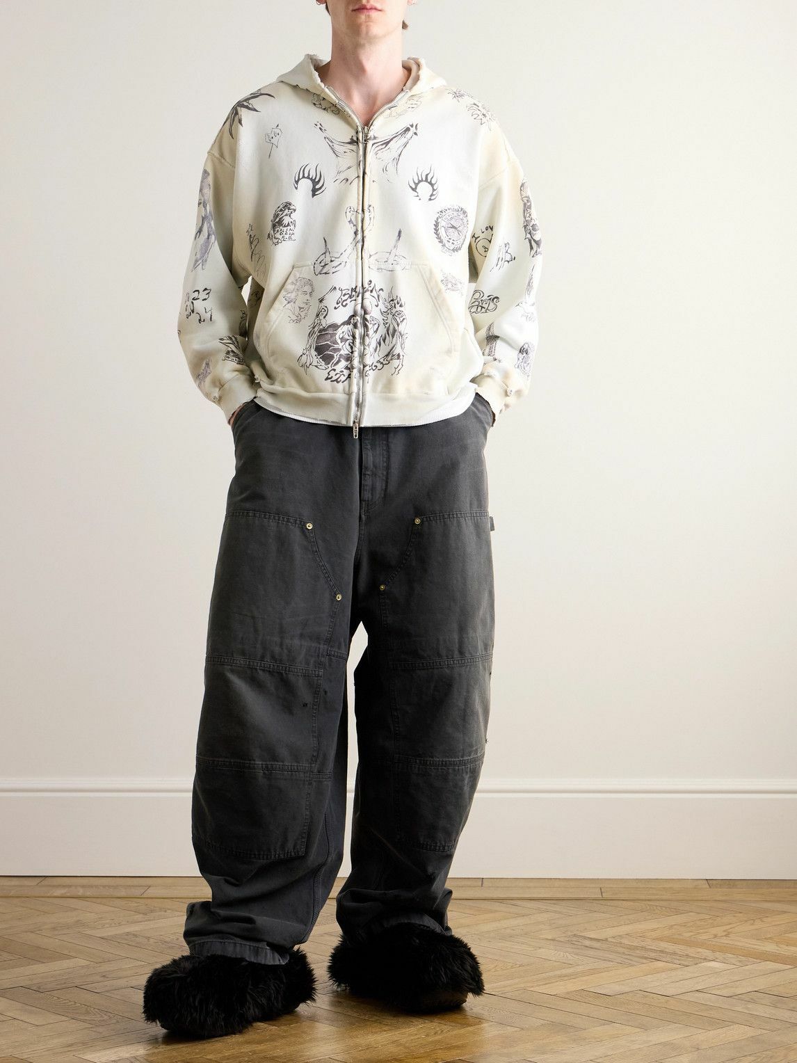 Balenciaga Style Double-Knee Work Pant 219 Charcoal detail 3
