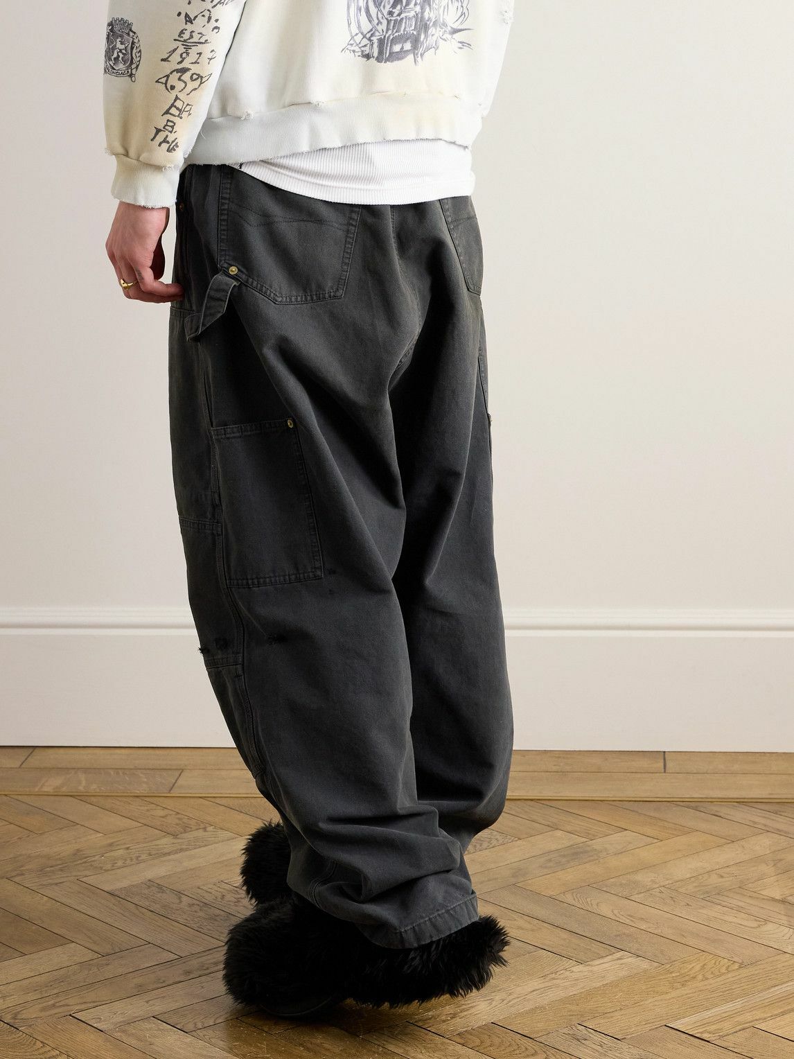 Balenciaga Style Double-Knee Work Pant 219 Charcoal detail 4