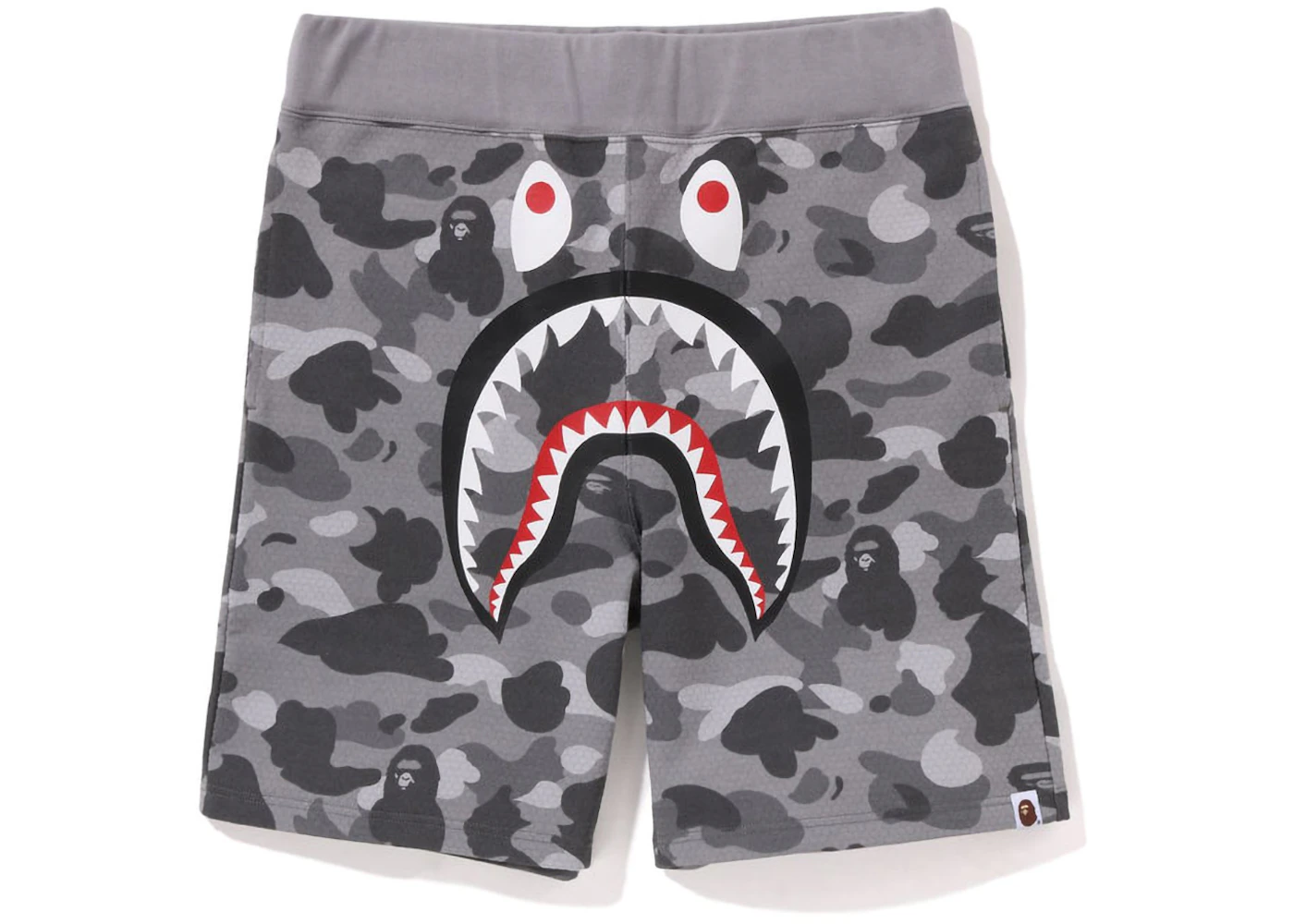 Bape Style Shark Sweat Short Grey Camo detail 3