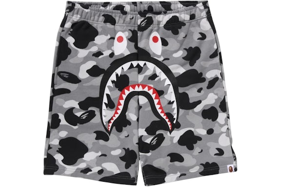 Bape Style Shark Sweat Short Grey Camo detail 4