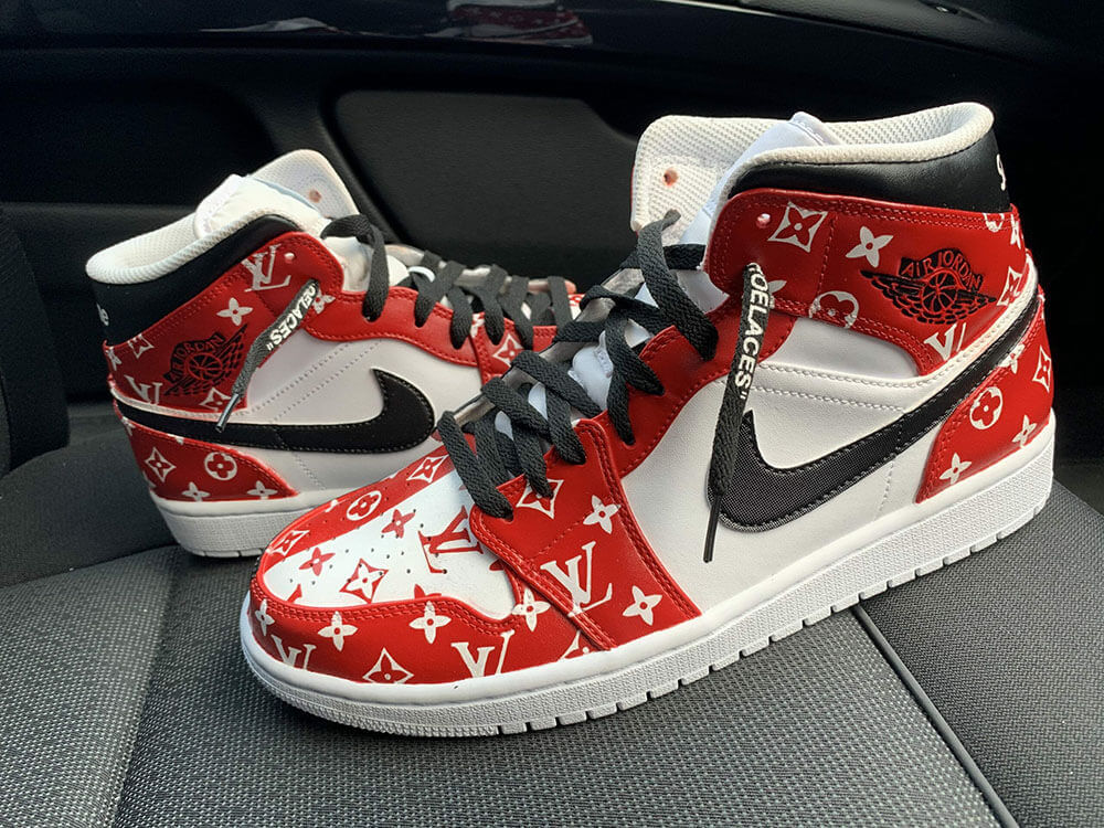 LV Style Air Jordan 1 High 236 Bred detail 4