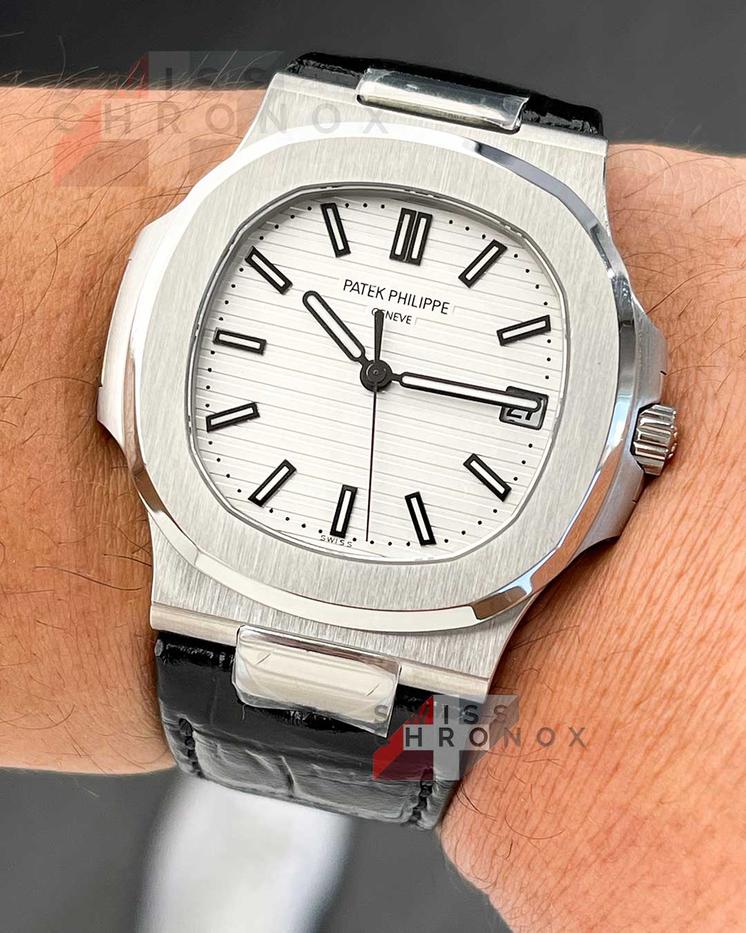 Rolex Style Nautilus 5711 231 Silver Dial / Leather detail 3