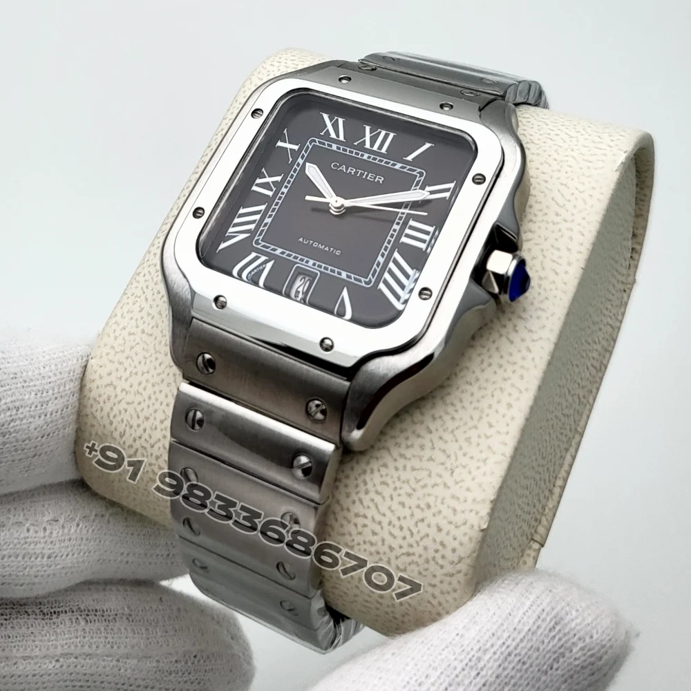 AP Style Santos Medium 122 Black Dial / Steel detail 2