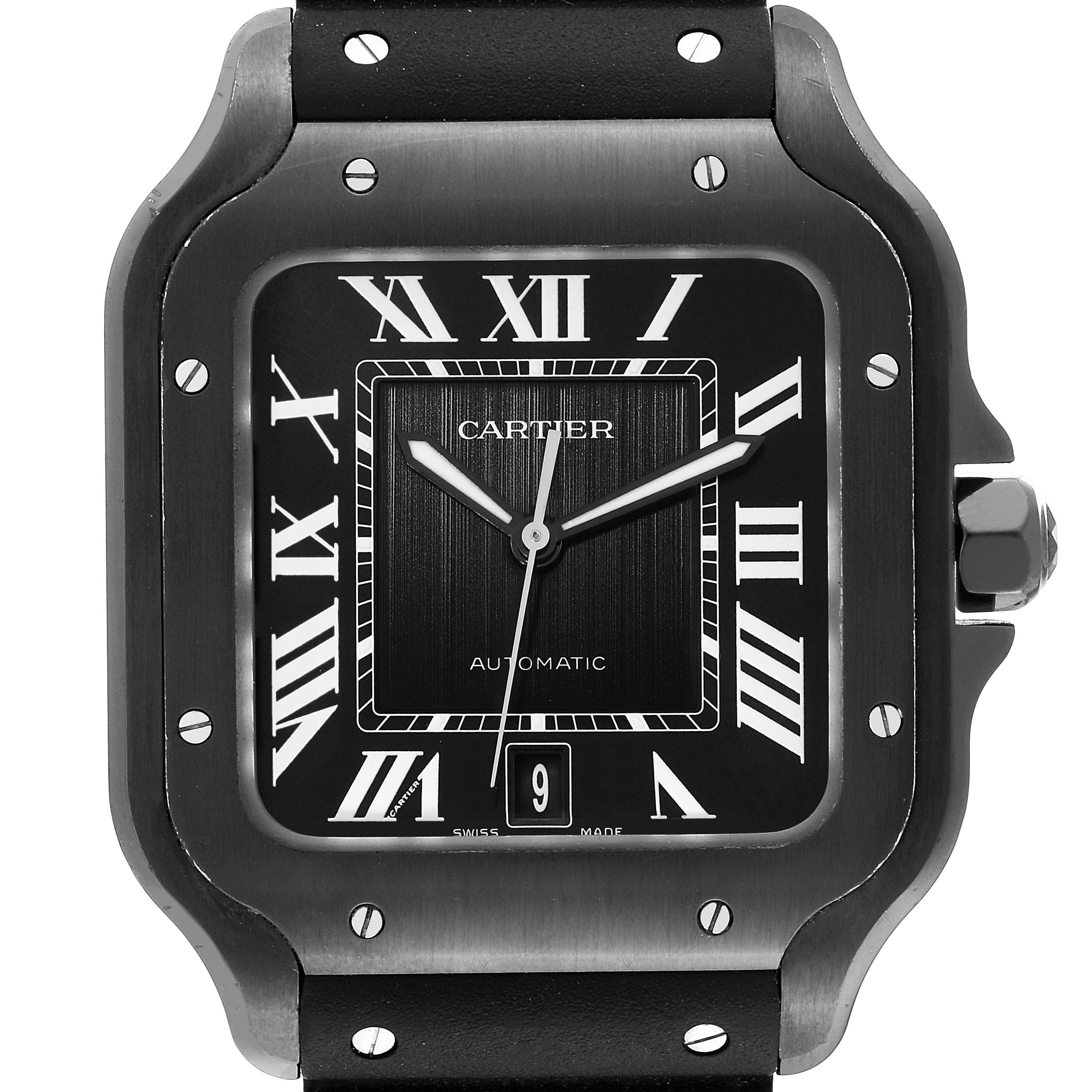 Cartier Style Santos Medium 52 Black Dial / Steel detail 4