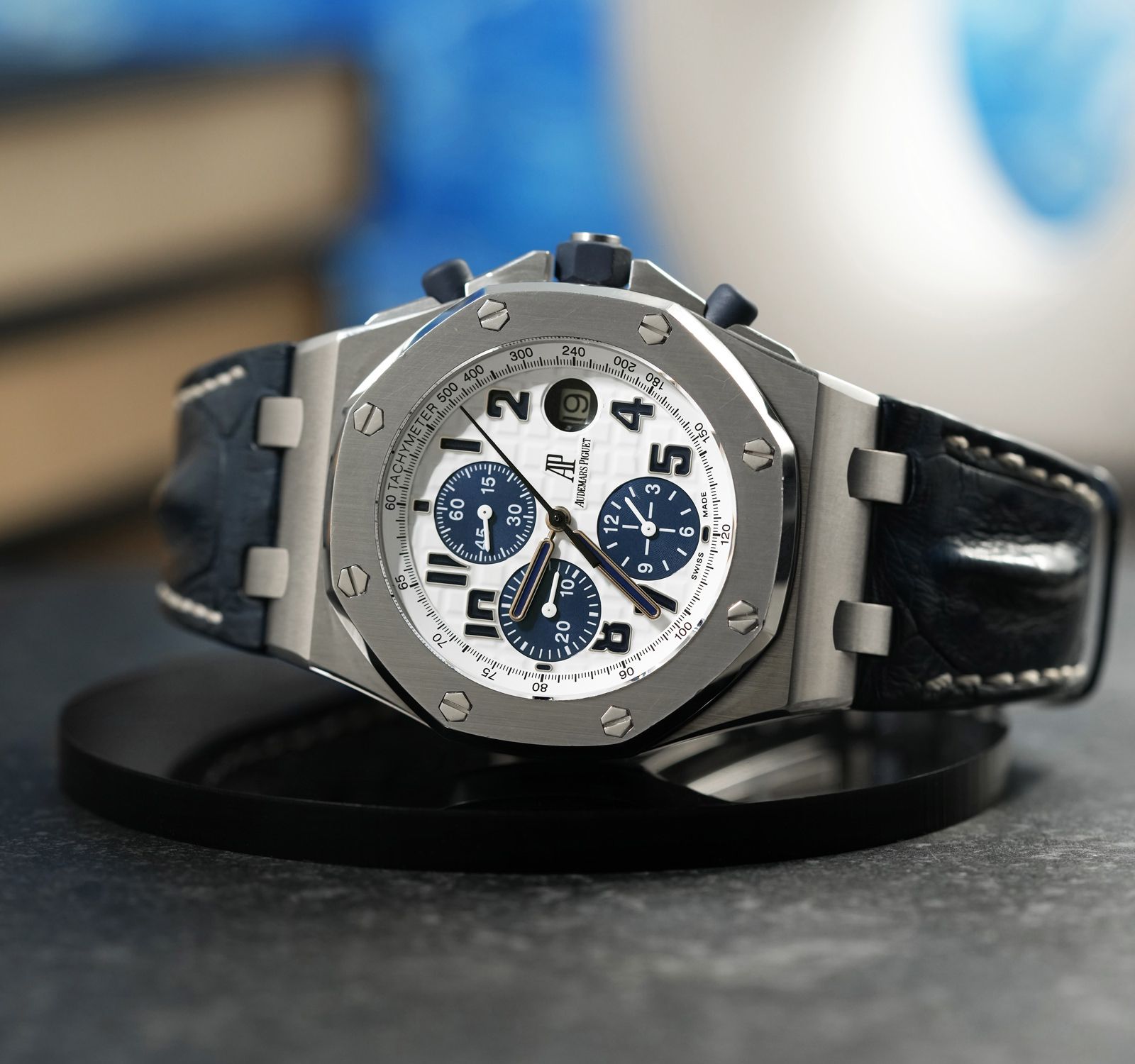 Richard Mille Style Royal Oak Offshore 67 Silver Dial / Leather detail 3