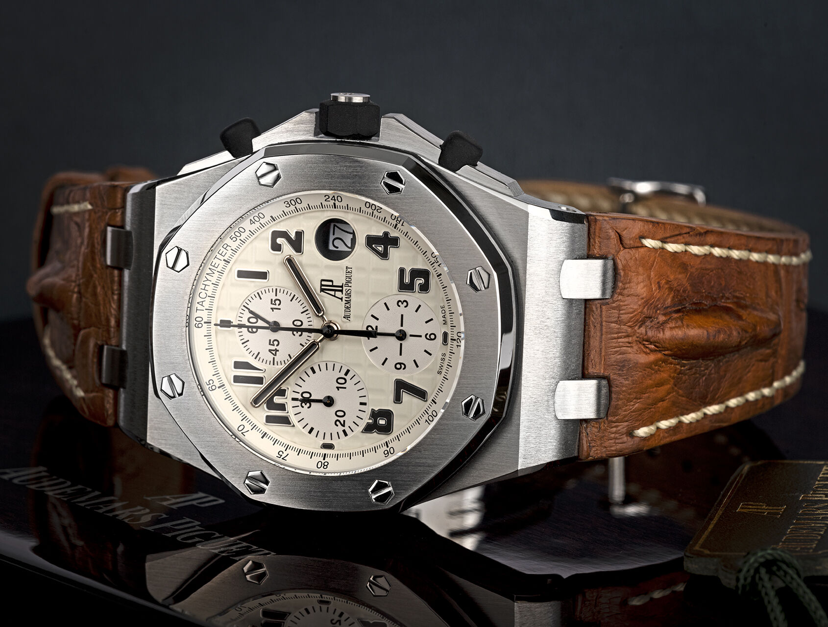 Richard Mille Style Royal Oak Offshore 67 Silver Dial / Leather detail 4