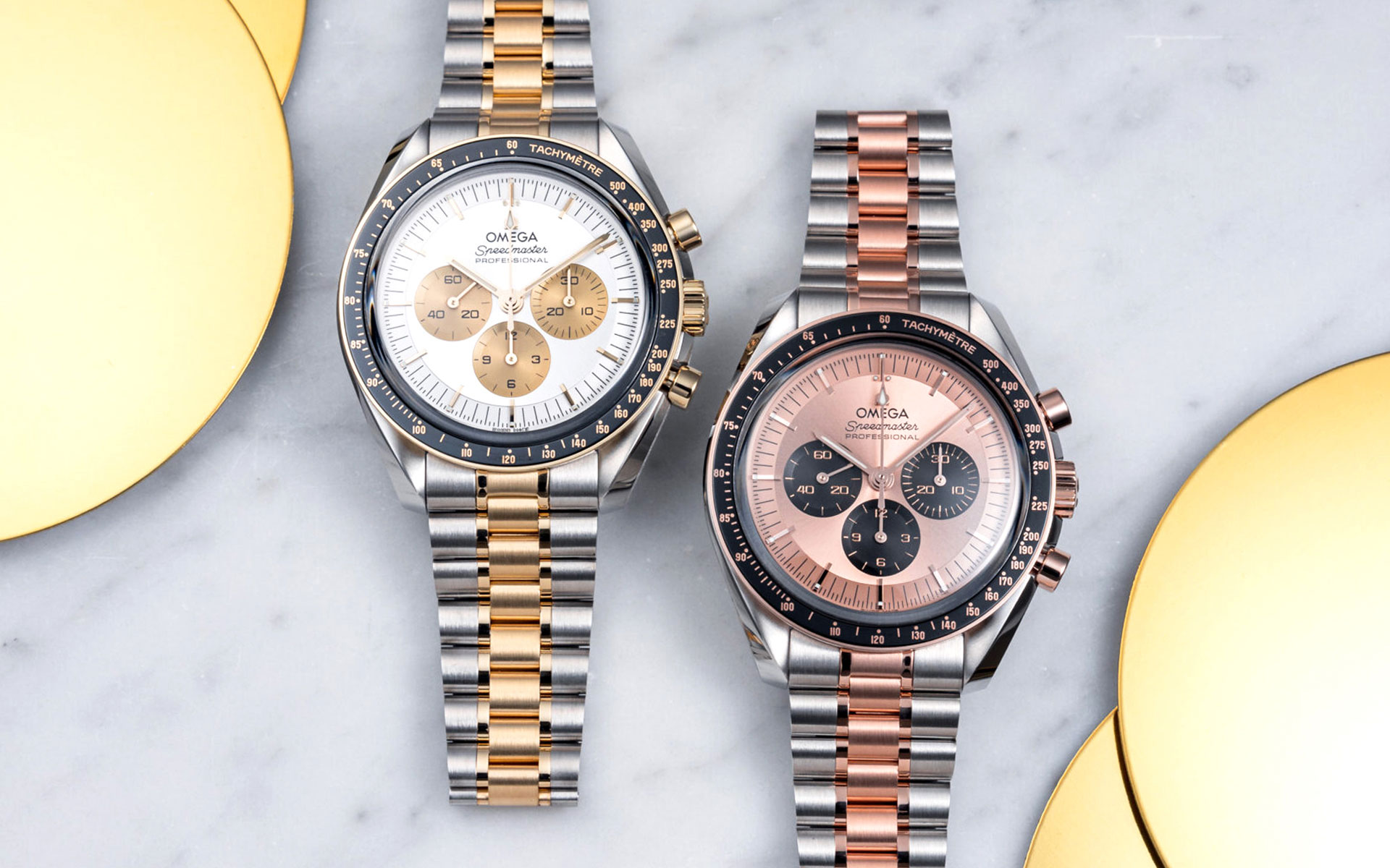 Hublot Style Speedmaster Moonwatch 69 Two-Tone Gold detail 2