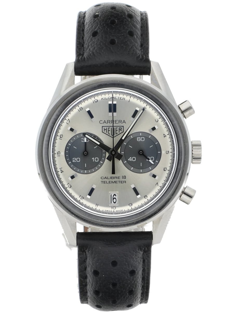 Tag Heuer Style Carrera Chrono 72 Silver Dial / Leather detail 3