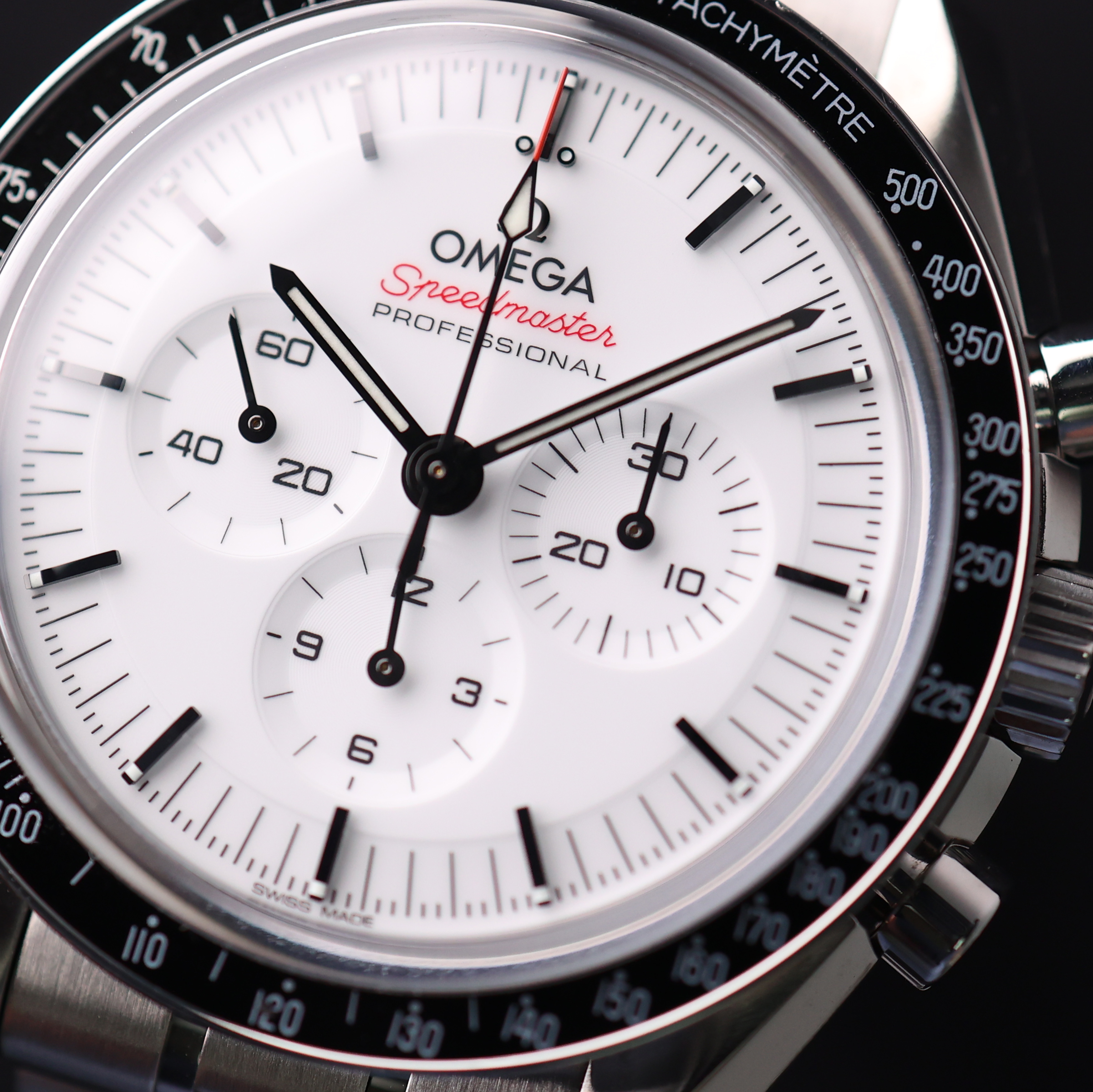 Panerai Style Speedmaster Moonwatch 73 White Dial / Steel detail 2