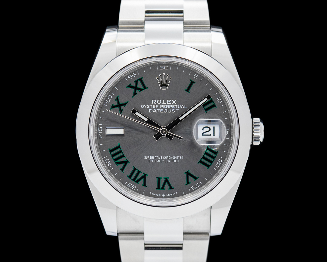 Rolex Style Datejust 41 Wimbledon Slate Roman detail 3